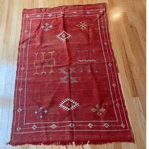Vintage Moroccan Berber Sabra Cactus Silk Rug Tribal Kilim 35x56" Flatweave